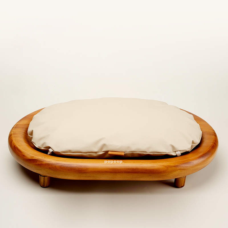 Modern Minimalist Oval Solid Wood Velvet Pet Bed with Cat Claw Leather Accents for Cats and Dogs, Bedroom-Ready