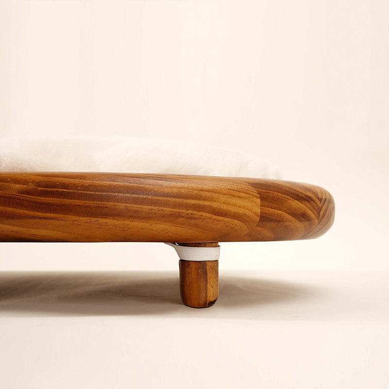 Modern Minimalist Oval Solid Wood Velvet Pet Bed with Cat Claw Leather Accents for Cats and Dogs, Bedroom-Ready