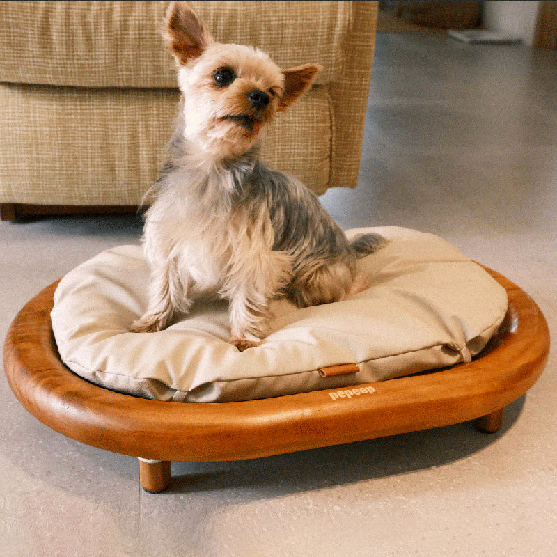 Modern Minimalist Oval Solid Wood Velvet Pet Bed with Cat Claw Leather Accents for Cats and Dogs, Bedroom-Ready