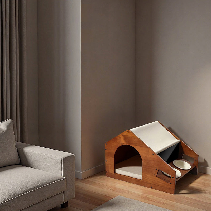 Traditional Chinese-Style House-Shaped Dog & Cat Bed — Oxford Cloth, Solid Pine Wood Frame, Acrylic & Ceramic Accents, Multi-Functional Bedroom Bed