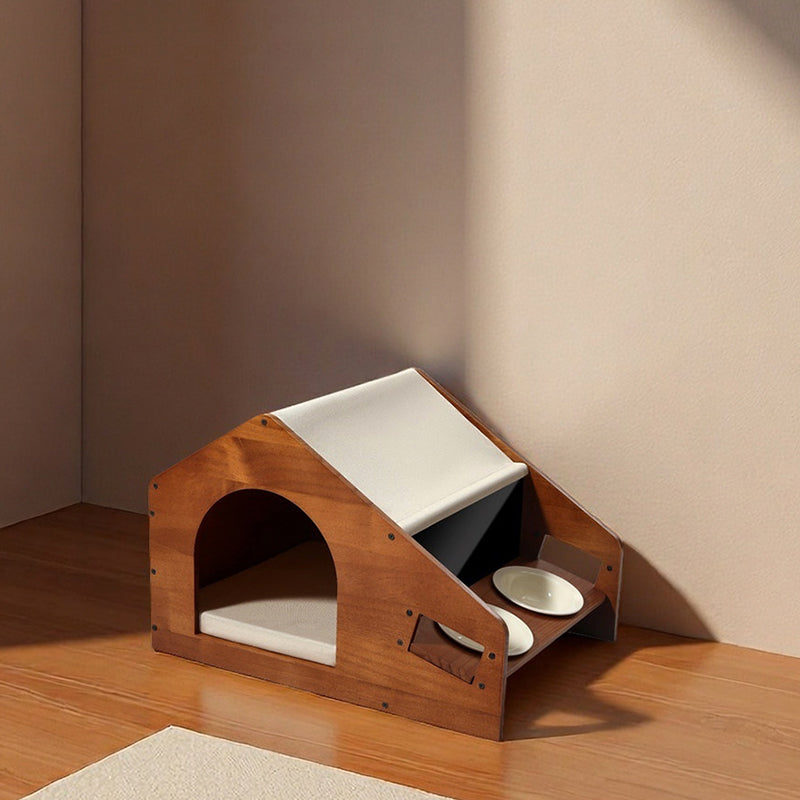 Traditional Chinese-Style House-Shaped Dog & Cat Bed — Oxford Cloth, Solid Pine Wood Frame, Acrylic & Ceramic Accents, Multi-Functional Bedroom Bed