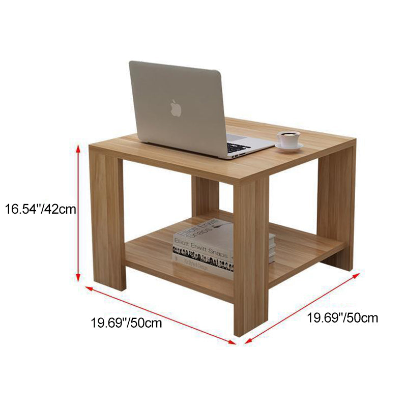 Sleek Modern Minimalist Square Coffee Table in Engineered Wood — Two-Tier Shelving for Living Room & Bedroom