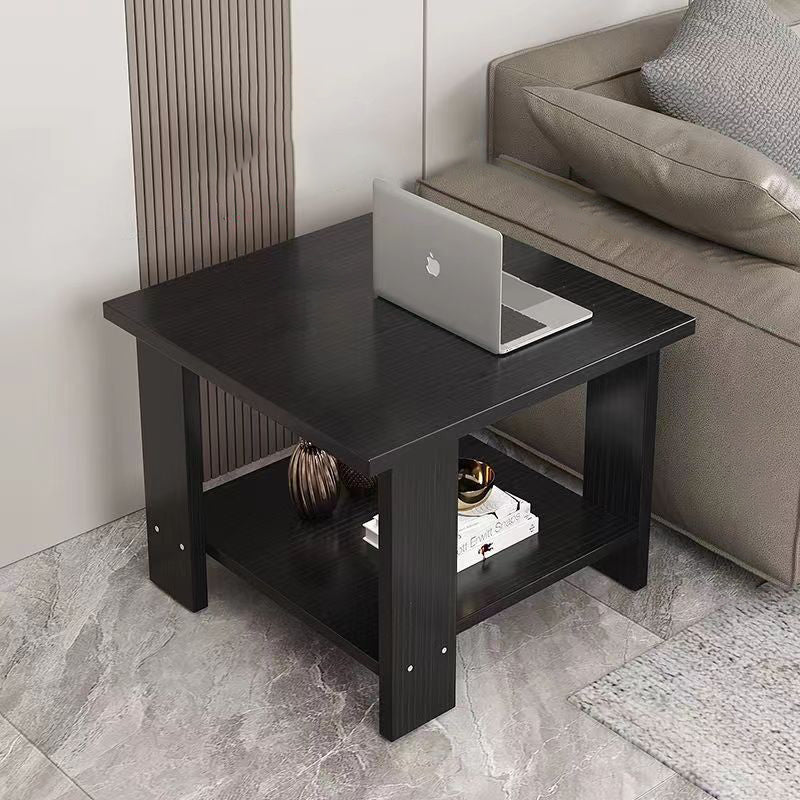 Sleek Modern Minimalist Square Coffee Table in Engineered Wood — Two-Tier Shelving for Living Room & Bedroom