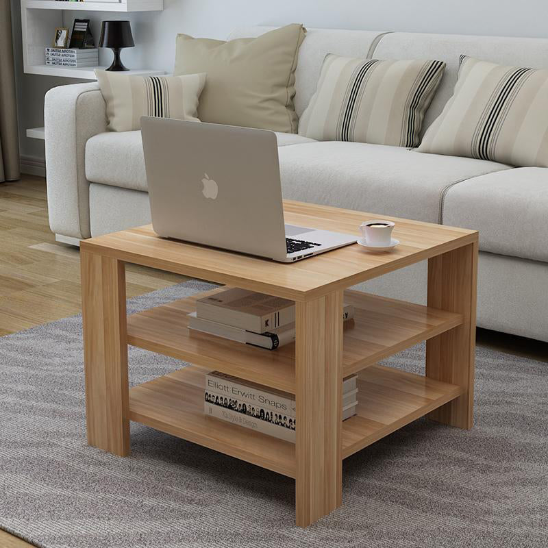 Sleek Modern Minimalist Square Coffee Table in Engineered Wood — Two-Tier Shelving for Living Room & Bedroom
