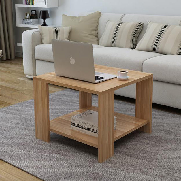 Sleek Modern Minimalist Square Coffee Table in Engineered Wood — Two-Tier Shelving for Living Room & Bedroom