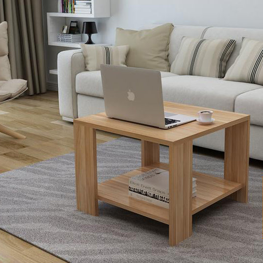Sleek Modern Minimalist Square Coffee Table in Engineered Wood — Two-Tier Shelving for Living Room & Bedroom