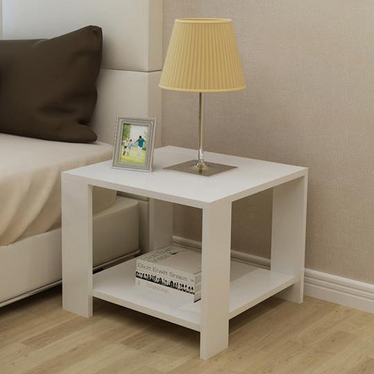 Sleek Modern Minimalist Square Coffee Table in Engineered Wood — Two-Tier Shelving for Living Room & Bedroom