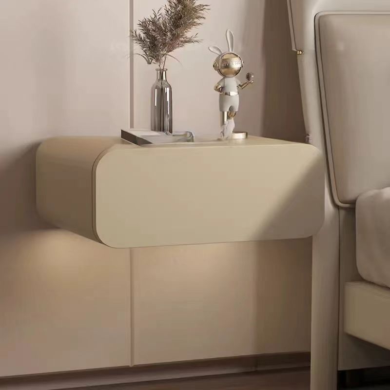 Floating Solid Wood Nightstand with Microfiber Leather Finish - Modern Minimalist Wall-Mounted Bedside Table with Drawer