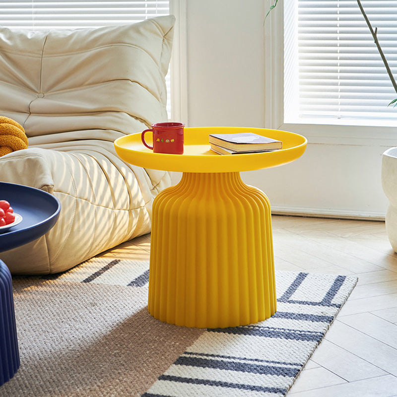 Sleek Contemporary Round Coffee Table with Striped PP Base – Ideal for Living Room