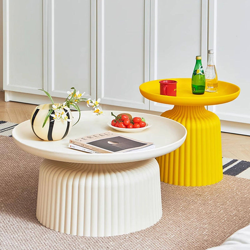 Sleek Contemporary Round Coffee Table with Striped PP Base – Ideal for Living Room