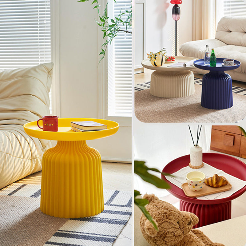 Sleek Contemporary Round Coffee Table with Striped PP Base – Ideal for Living Room