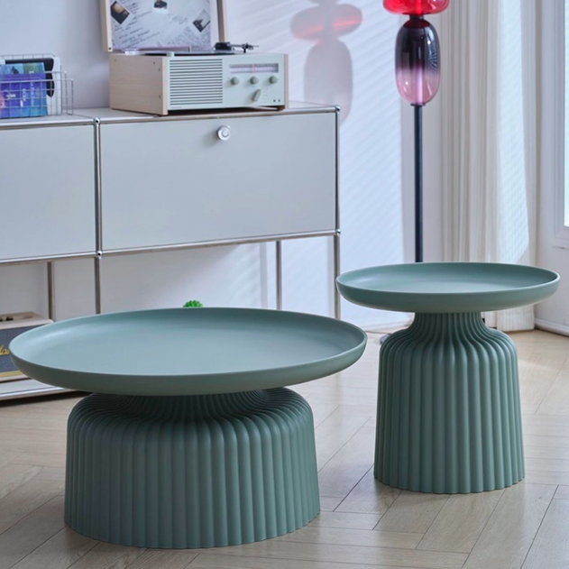 Sleek Contemporary Round Coffee Table with Striped PP Base – Ideal for Living Room
