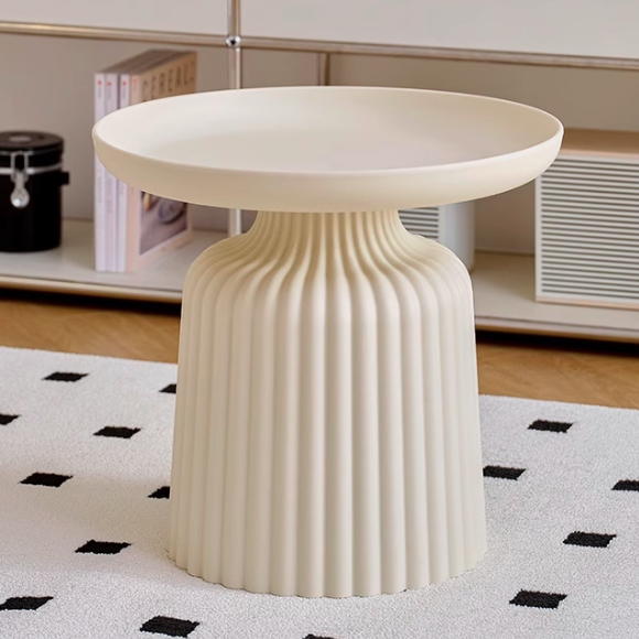 Sleek Contemporary Round Coffee Table with Striped PP Base – Ideal for Living Room