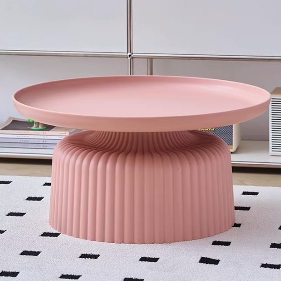 Sleek Contemporary Round Coffee Table with Striped PP Base – Ideal for Living Room