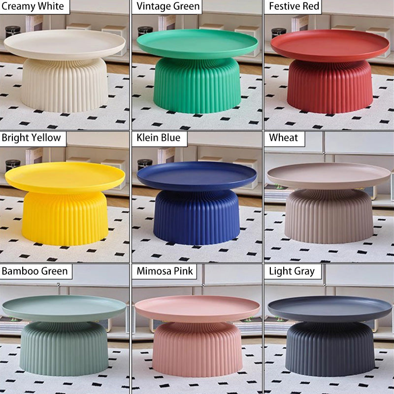 Sleek Contemporary Round Coffee Table with Striped PP Base – Ideal for Living Room