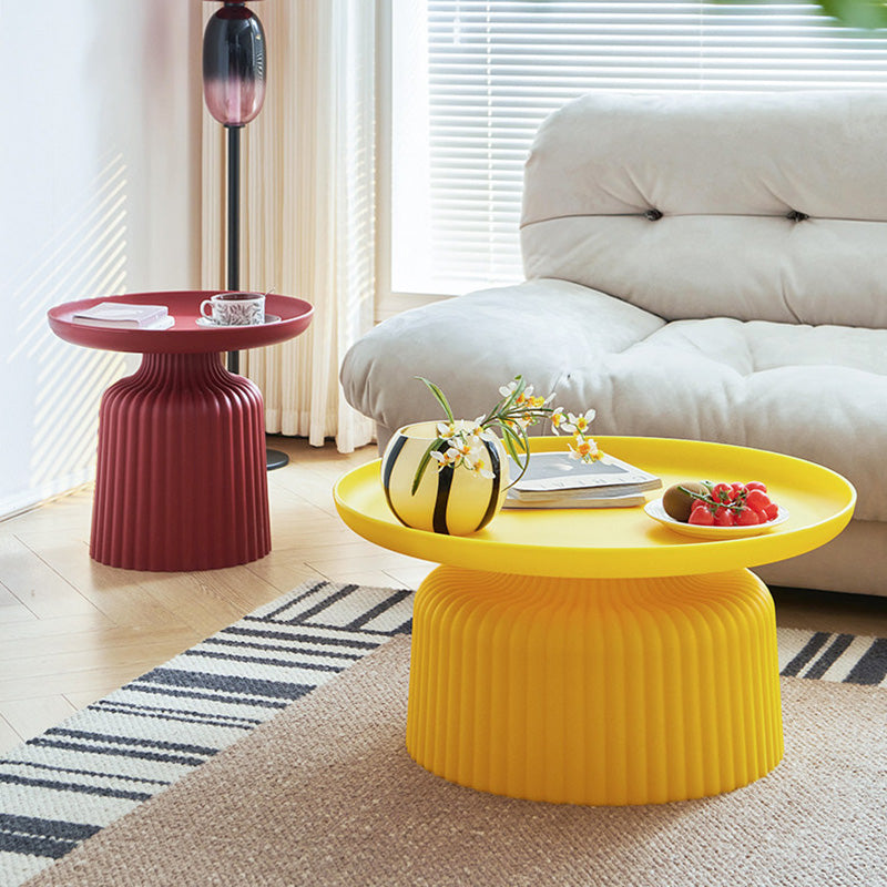 Sleek Contemporary Round Coffee Table with Striped PP Base – Ideal for Living Room