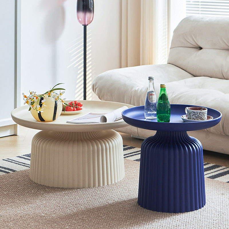 Sleek Contemporary Round Coffee Table with Striped PP Base – Ideal for Living Room