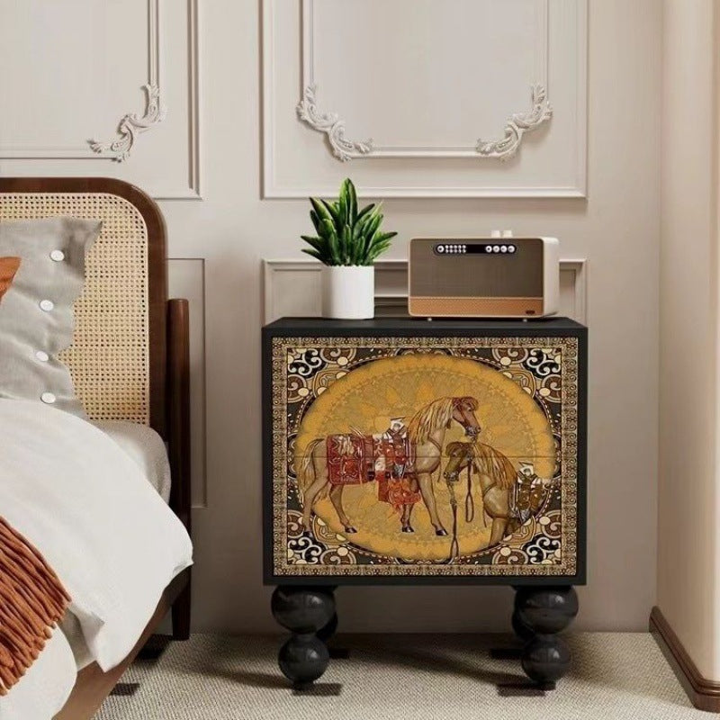 Traditional French-Style Pine Wood Nightstand – Solid Wood with 2 Drawers, Square Nightstand for Bedroom