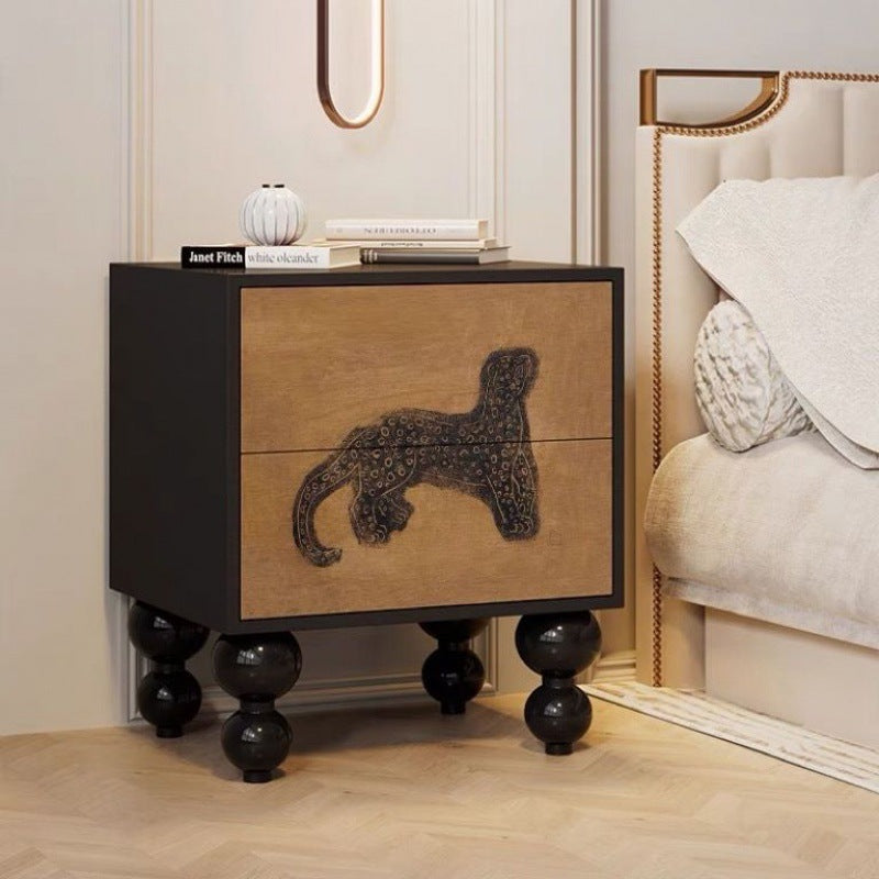 Traditional French-Style Pine Wood Nightstand – Solid Wood with 2 Drawers, Square Nightstand for Bedroom