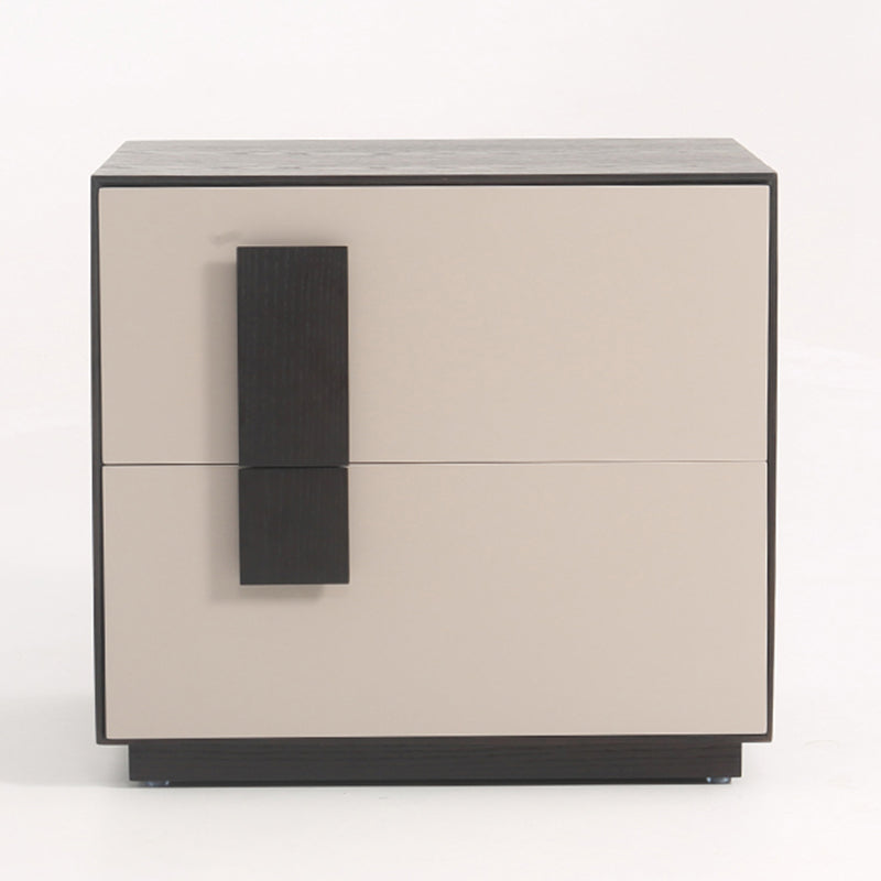 Mid-Century Modern Black & Walnut Two-Drawer Nightstand with Color-Blocking Frame – Sleek Bedside Table for the Bedroom