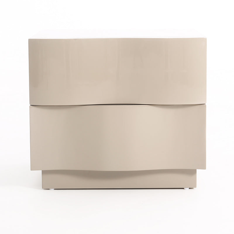 Modern Scandinavian Beige 2-Drawer Storage Nightstand with 3D Wave Pattern Fronts – Sleek Bedside Table for the Bedroom