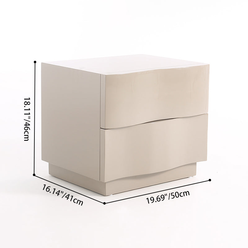 Modern Scandinavian Beige 2-Drawer Storage Nightstand with 3D Wave Pattern Fronts – Sleek Bedside Table for the Bedroom