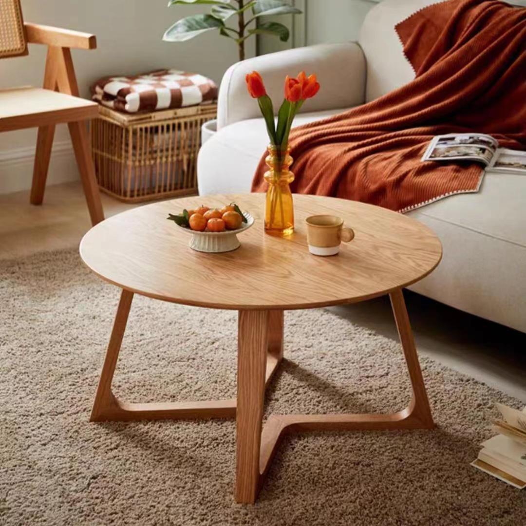 Contemporary Scandinavian Round Coffee Table - Veneered Plywood with Solid Pine, Perfect for Living Room