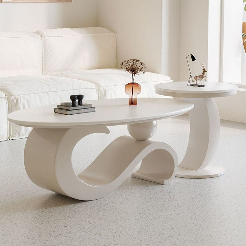Contemporary Scandinavian Oval Stone-Slab Coffee Table with Carbon Steel Frame for Living Room