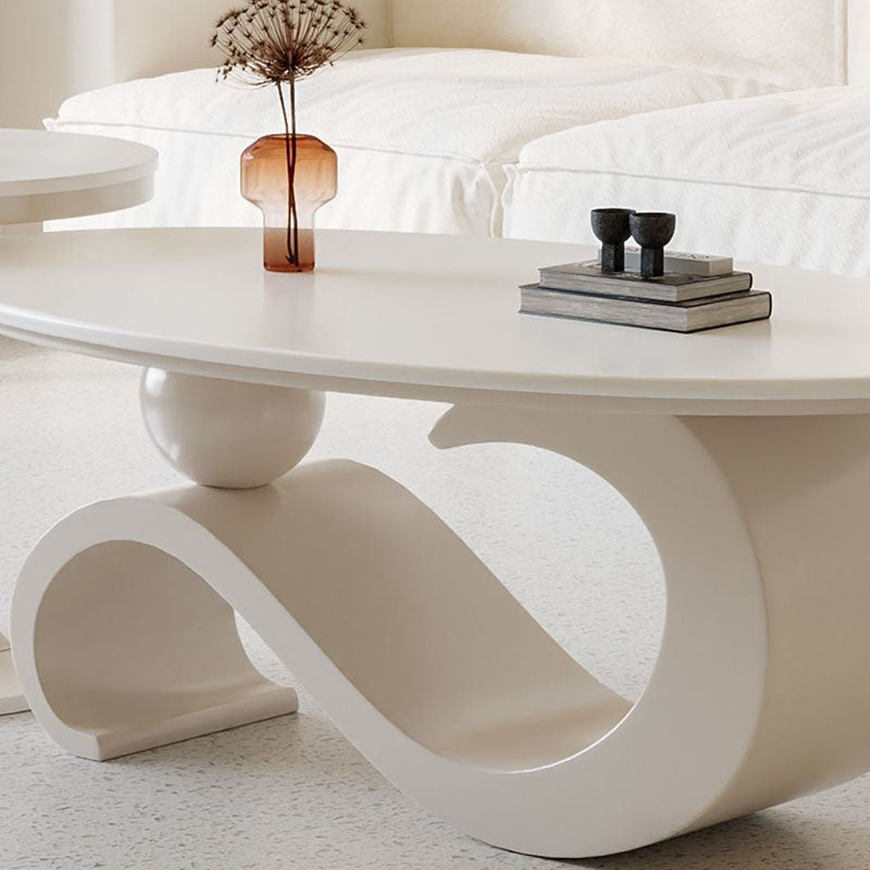 Contemporary Scandinavian Oval Stone-Slab Coffee Table with Carbon Steel Frame for Living Room