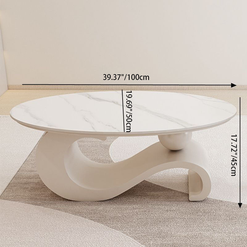 Contemporary Scandinavian Oval Stone-Slab Coffee Table with Carbon Steel Frame for Living Room