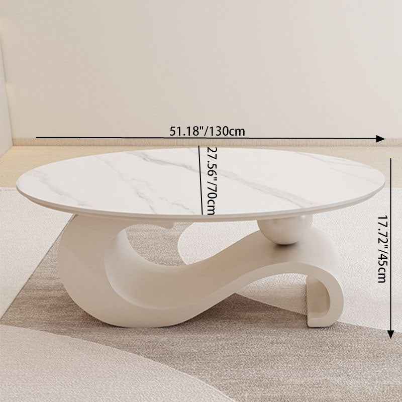 Contemporary Scandinavian Oval Stone-Slab Coffee Table with Carbon Steel Frame for Living Room