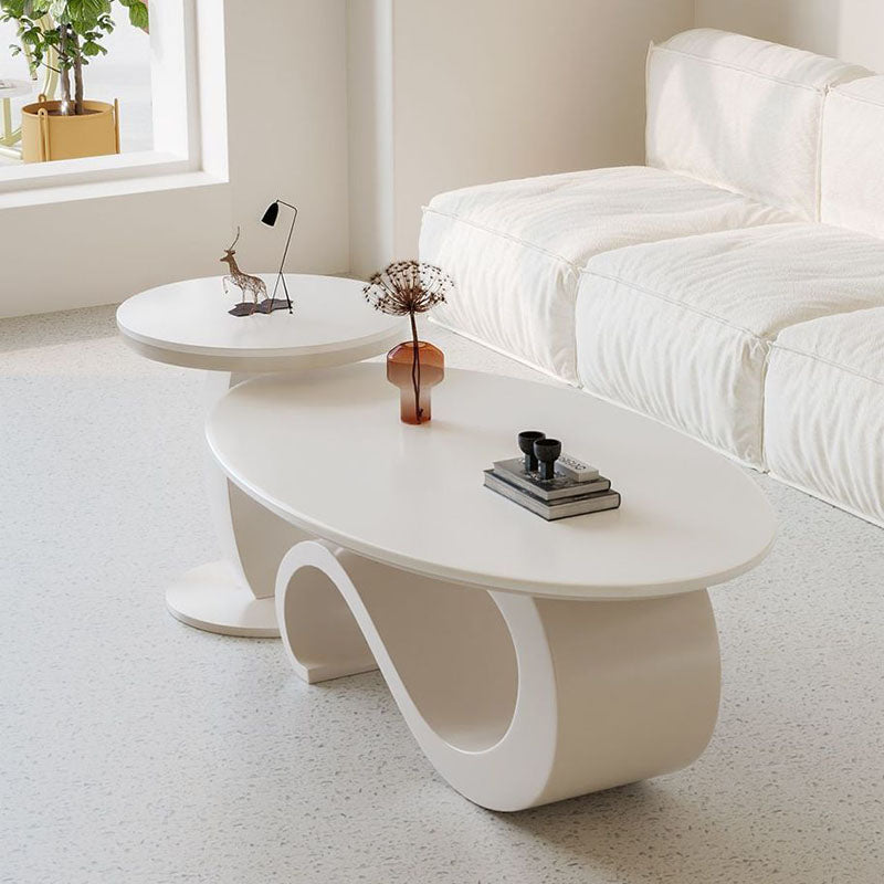 Contemporary Scandinavian Oval Stone-Slab Coffee Table with Carbon Steel Frame for Living Room
