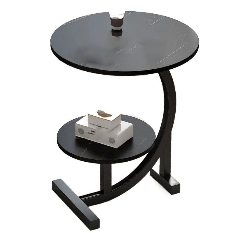 Sleek Modern Minimalist Round MDF and Iron Side Table with Half-Tier Storage for Living Room
