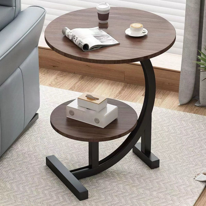 Sleek Modern Minimalist Round MDF and Iron Side Table with Half-Tier Storage for Living Room