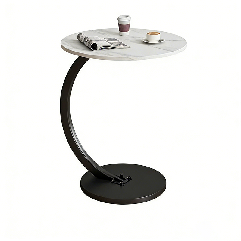 Sleek Modern Minimalist Round MDF and Iron Side Table with Half-Tier Storage for Living Room