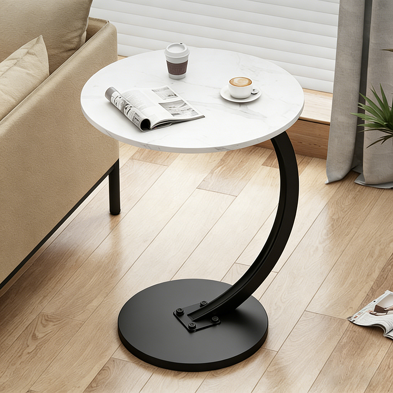 Sleek Modern Minimalist Round MDF and Iron Side Table with Half-Tier Storage for Living Room