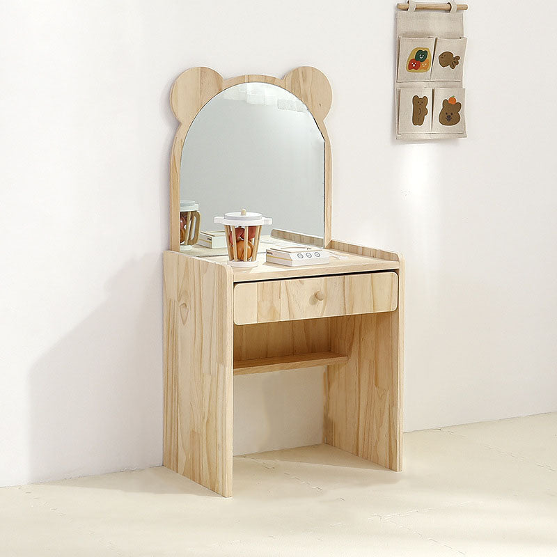 Modern Rectangular Pine Solid Wood Kids Desk & Chair Set with 1-Drawer - Sleek Bedroom Furniture