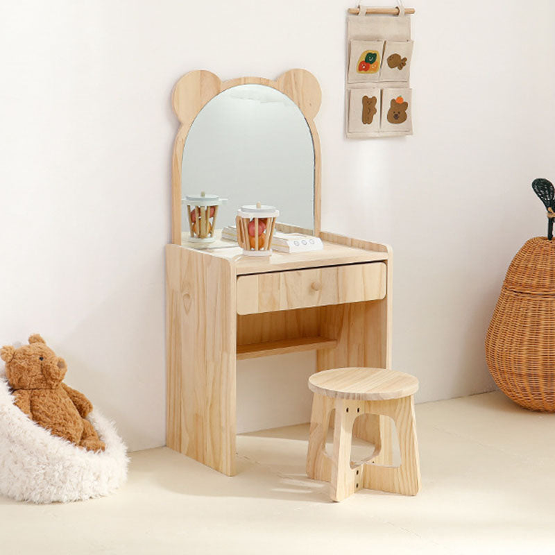 Modern Rectangular Pine Solid Wood Kids Desk & Chair Set with 1-Drawer - Sleek Bedroom Furniture