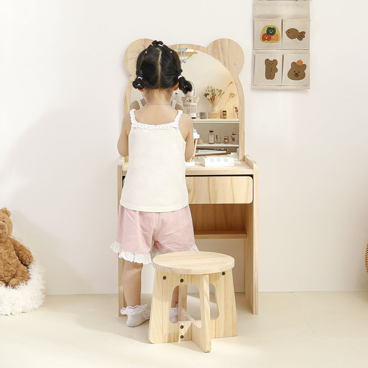 Modern Rectangular Pine Solid Wood Kids Desk & Chair Set with 1-Drawer - Sleek Bedroom Furniture