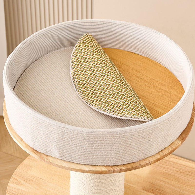 Modern Scandinavian Round Cat Tree with Sisal, Multi-Layer Solid Wood Panels and Acrylic Accents – Stylish Living Room Perch