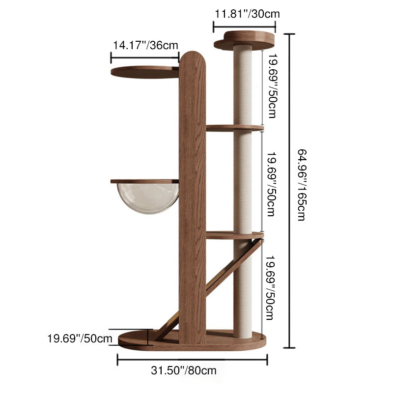 Contemporary Round 4-Tier Cat Tree – Solid Rubberwood with Acrylic & Sisal, Ideal for Living Room
