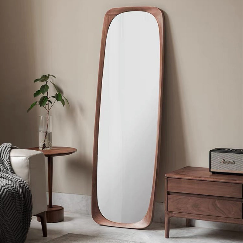 Elegant Traditional Vintage Full-Length Mirror with Rectangular Rubberwood Frame – Solid Wood, Tempered Glass for Bedroom