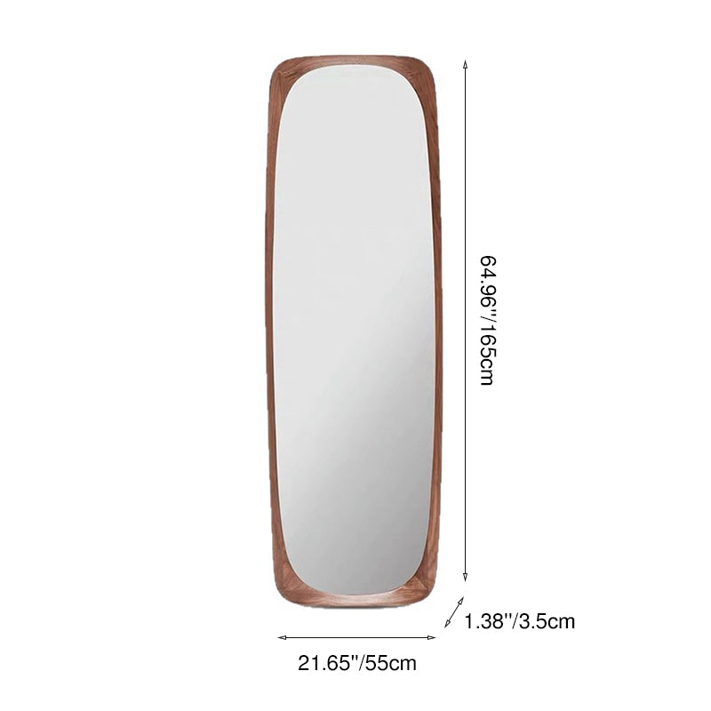 Elegant Traditional Vintage Full-Length Mirror with Rectangular Rubberwood Frame – Solid Wood, Tempered Glass for Bedroom