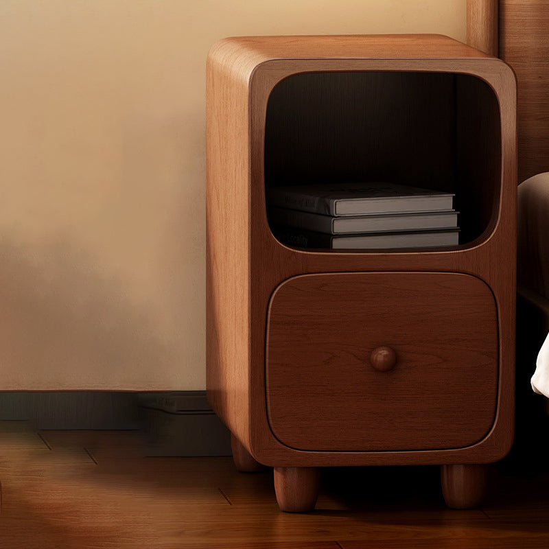 Contemporary Scandinavian Rectangular Nightstand — Ultra-Slim Medium-Density Fiberboard Bedside Table with Half-Drawer for Bedroom