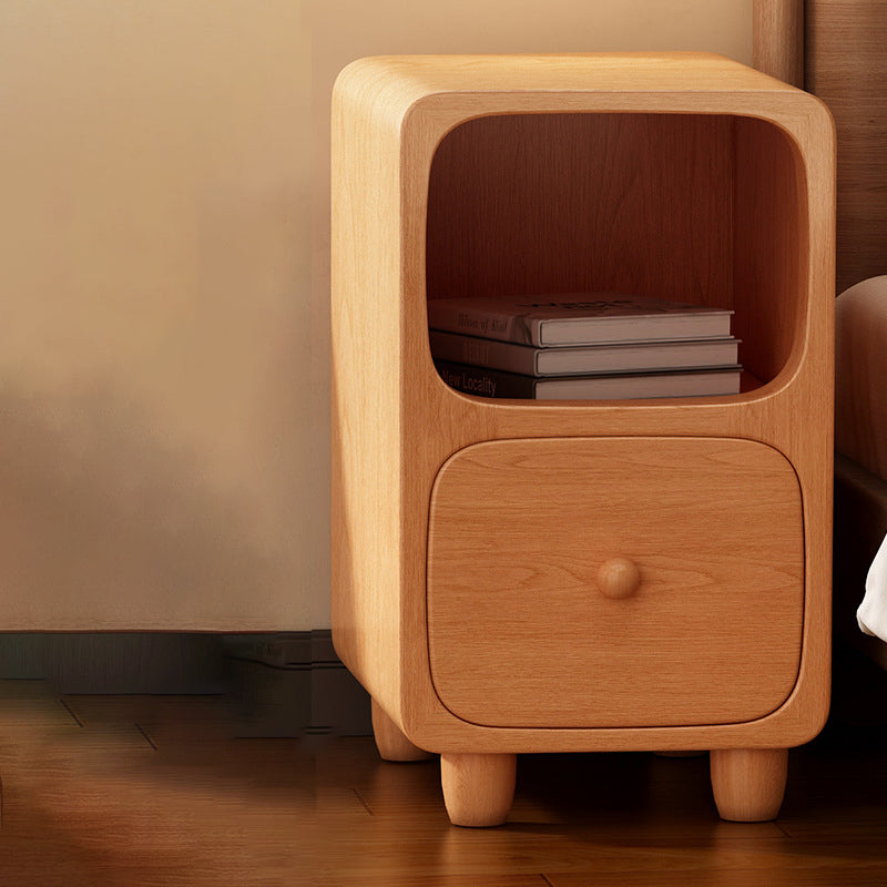 Contemporary Scandinavian Rectangular Nightstand — Ultra-Slim Medium-Density Fiberboard Bedside Table with Half-Drawer for Bedroom
