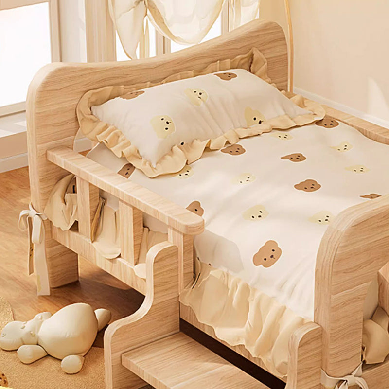 Modern Rectangular Fabric Pet Bed with Rattan Accent and Solid Pine Wood Frame for Bedroom