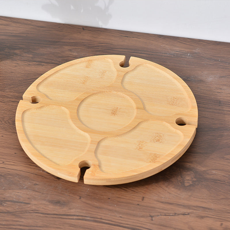 Traditional Japanese Round Solid Pine Wood Foldable Side Table with Fruit Tray for Outdoor Use