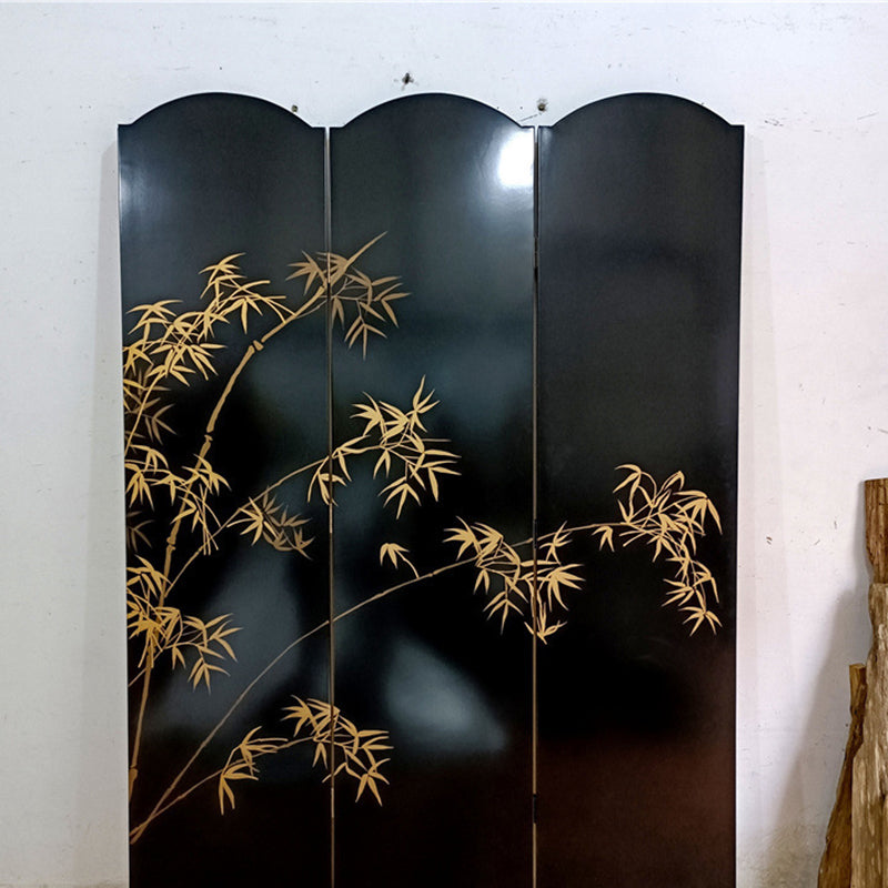 Elegant Traditional Chinese Rectangular Room Divider with Gold Leaf — Foldable, Hand-Painted, Solid Wood and Plywood for Living Room