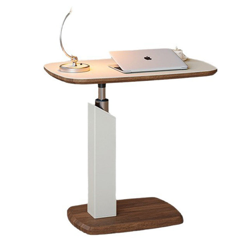 Contemporary Scandinavian Rectangular Side Table with Saddle Leather Top, MDF Construction, Height-Adjustable Swivel Base for Living Room