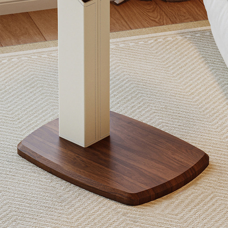 Contemporary Scandinavian Rectangular Side Table with Saddle Leather Top, MDF Construction, Height-Adjustable Swivel Base for Living Room